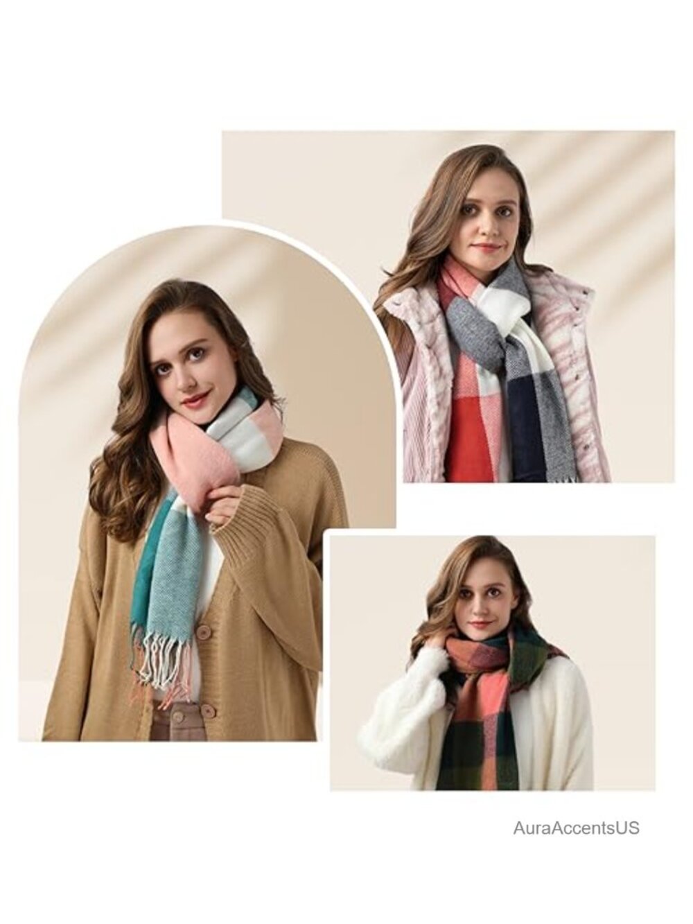 Winter Scarf for Women Plaid Tassel Shawl Wrap Acrylic - Picture 6 of 6